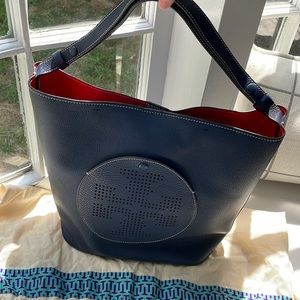 Tory Burch Large Navy Blue Leather Shoulder Bag